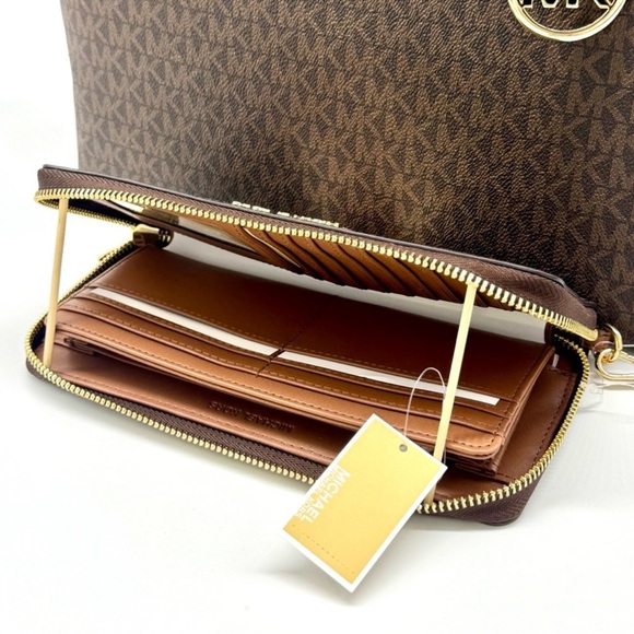 Michael Kors Sheila Large Logo Tote Bag & Matching Continental Wallet Brown - Picture 11 of 12